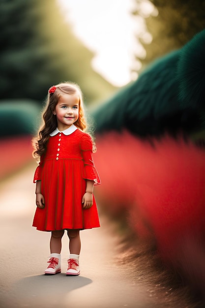 Little cute girl in red dress