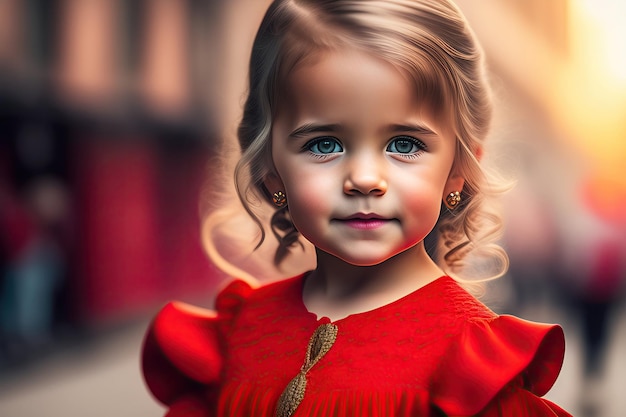 Little cute girl in red dress