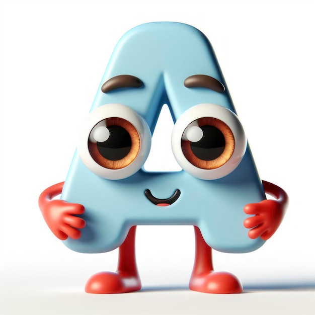 little cute happy letter A 3d character with bulging eyes on solid a white background ai generative