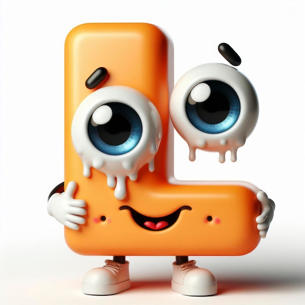 little cute happy letter L 3d character with bulging eyes on solid a white background ai generative