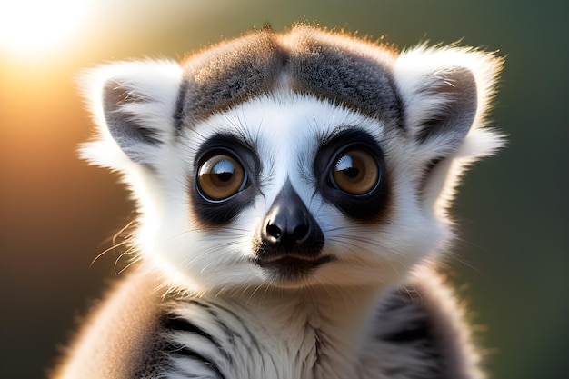 Photo little cute lemur on a tree in the sunset light