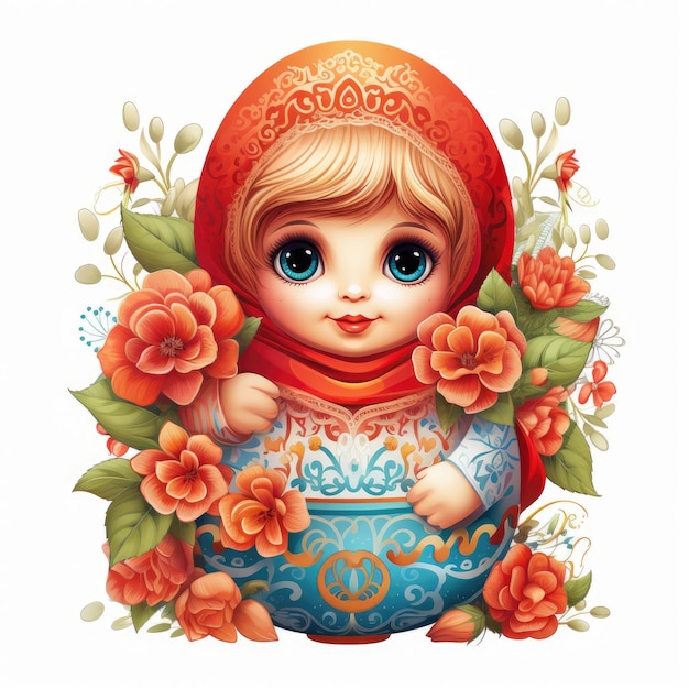 Foto piccola matrioshka carina con i fiori