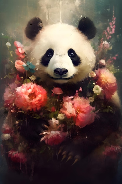 A little cute panda with a flower