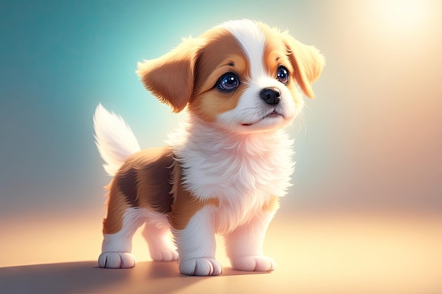 Little cute puppy dog on pastel background ai generative