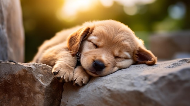 Little cute puppy sleeping outside