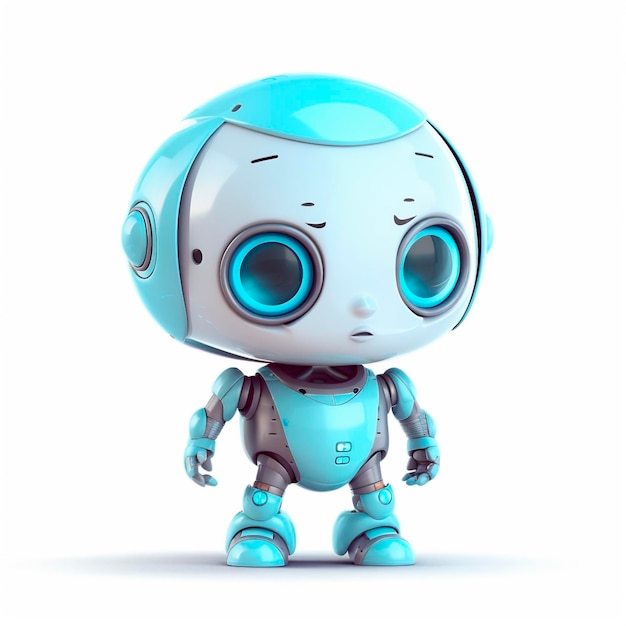 Little cute robot funny virtual assistant bot isolated on white background 3d icon AI generated