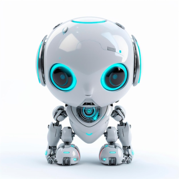 Little cute robot funny virtual assistant bot isolated on white background 3d icon AI generated