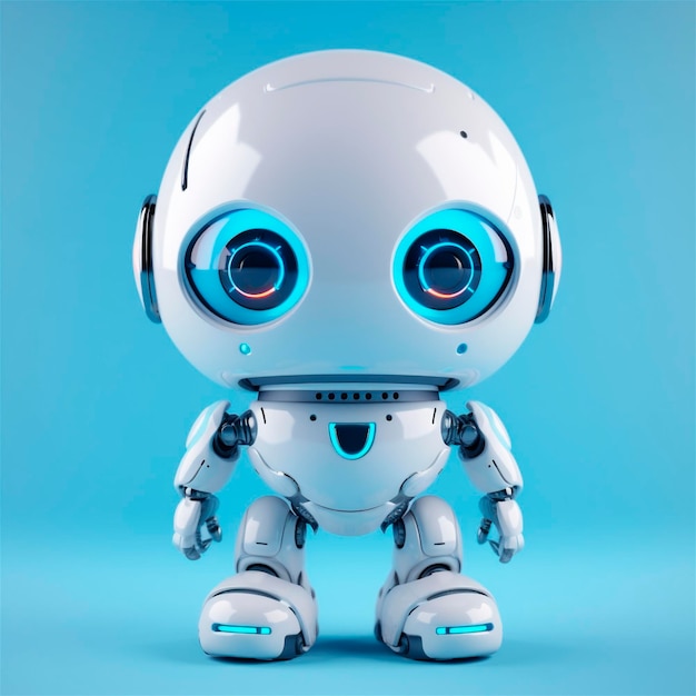 Little cute robot funny virtual assistant bot isolated on white background 3d icon AI generated