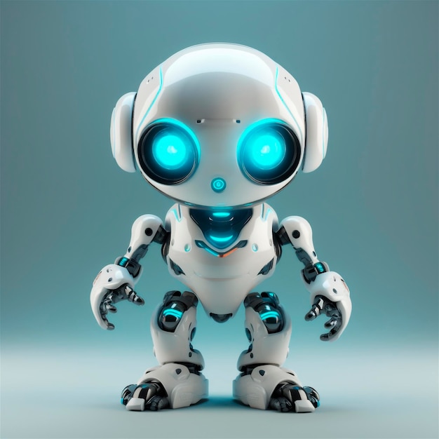 Little cute robot funny virtual assistant bot isolated on white background 3d icon AI generated