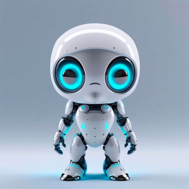 Little cute robot funny virtual assistant bot isolated on white background 3d icon AI generated