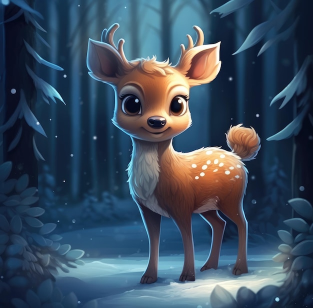 Little Deer Standing in Middle of Forest