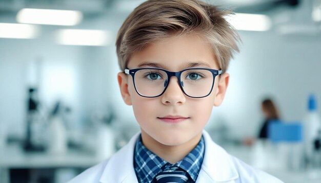Little doctor Scientists in a Lab worker laboratory white coats eyeglasses