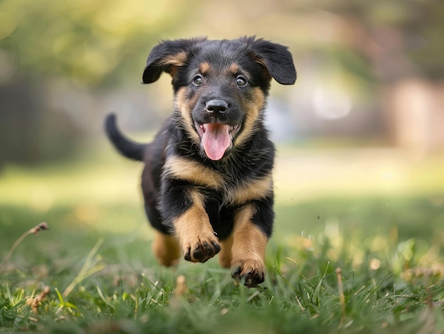 草の上を走る小さな犬