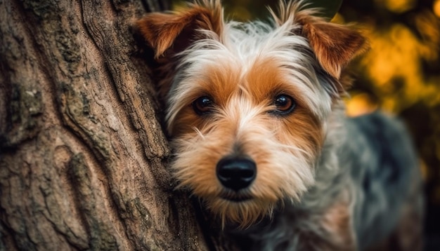 Little dog with tree plant scene generative AI