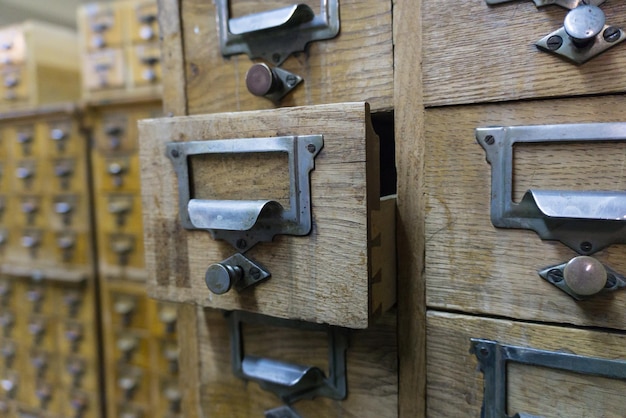 The little drawers for catalogue cards in a library