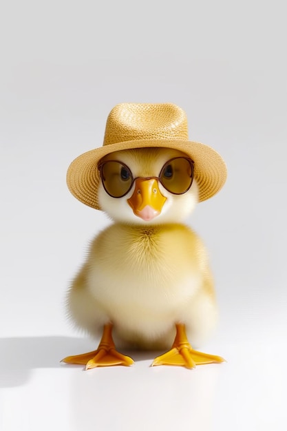 Little duck wearing hat and glasses with hat on its head Generative AI