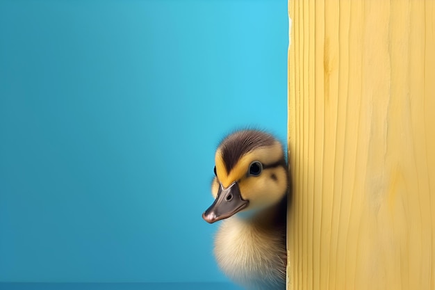 Little duckling on a blue background Generative AI