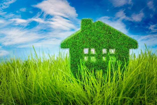 Little eco house on the green grass