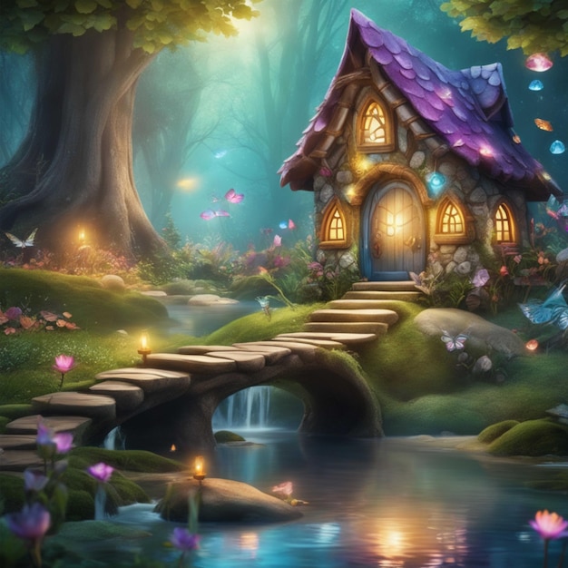 little fairy house in a beautiful enchanted forest