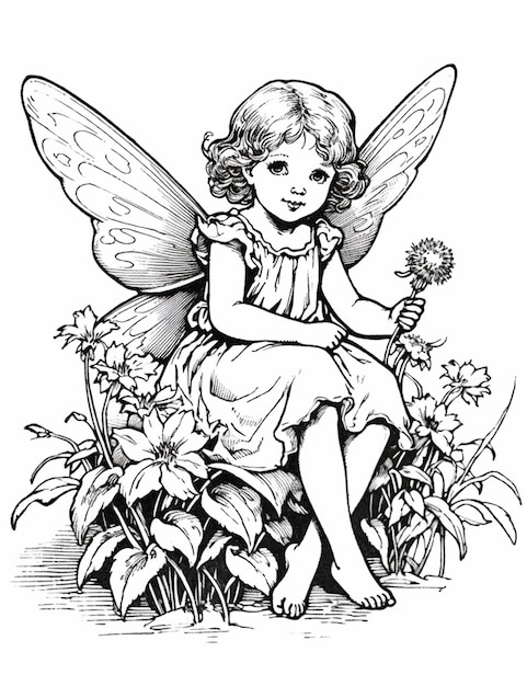 A little fairy sitting on a flower with a butterfly generative ai