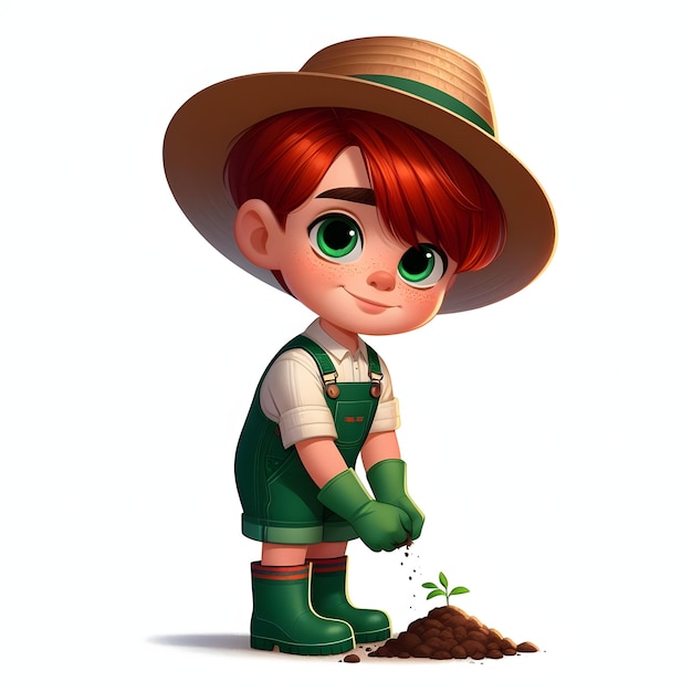 Little farmer planting plants