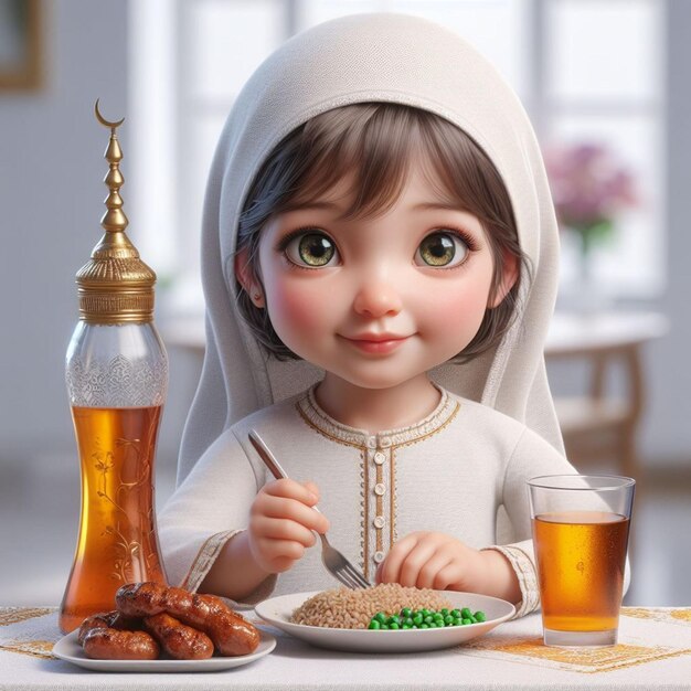 little fasting champ a hearttouching visual of a cute Muslim childs iftar celebration