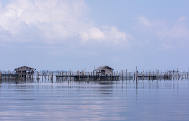 Little fisherman's hut in Bang Taboon Bay, South Of Thailand 