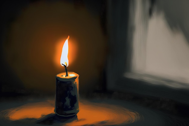 Little flickering candle in a dim copy room