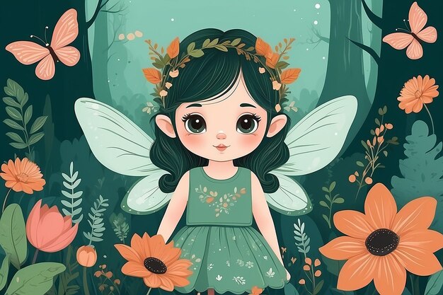 Photo little forest fairy nursery vector illustration