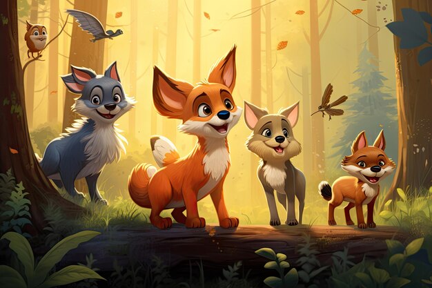 Photo the little fox and his friends