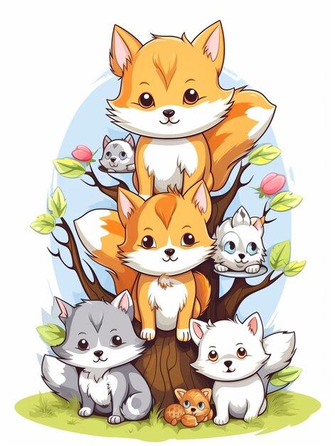 little foxes in the tree vector