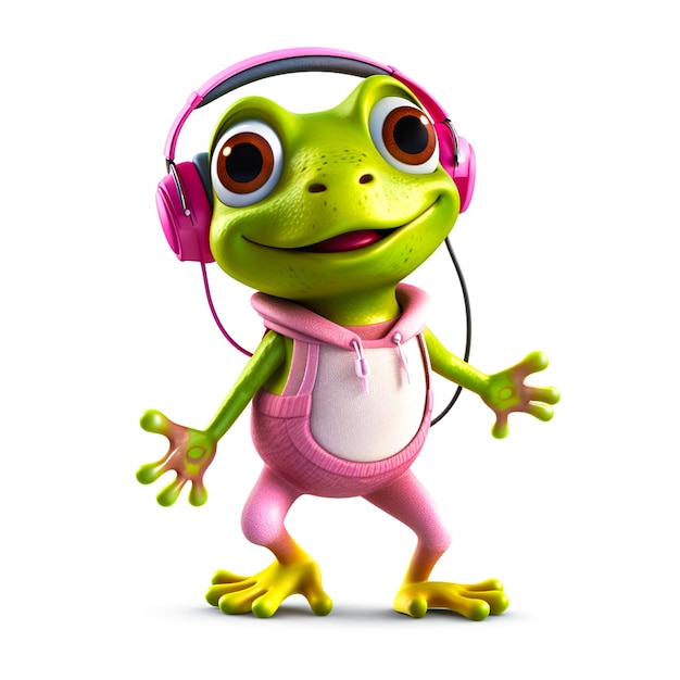 Little frog 3D character smiling happy on white background collection of cute and funny Froggers