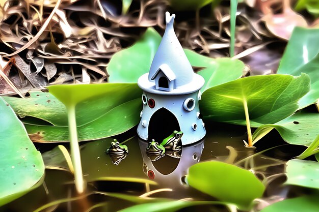 Little frogs in a tiny castle