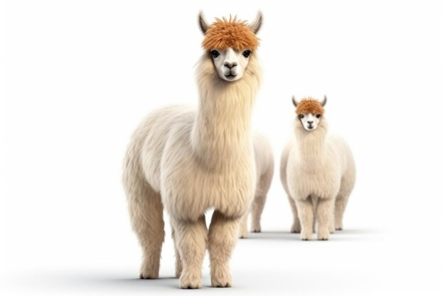 Little funny alpaca on white background AI Generated