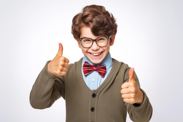 The little genius a cute boy with glasses and a thumbsup gesture symbolizing a bright and happy childhood in an educational context