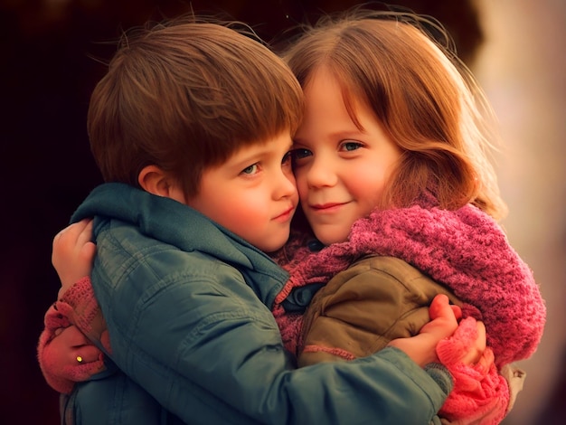 Фото Девочка и мальчик обнимают любовь