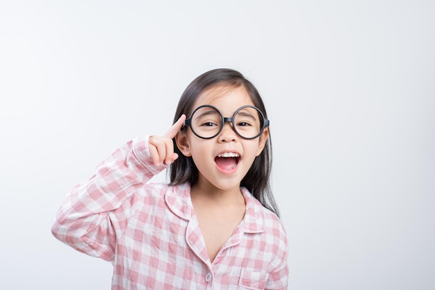 Little girl asian think white background