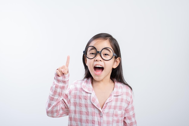 Little girl asian think white background