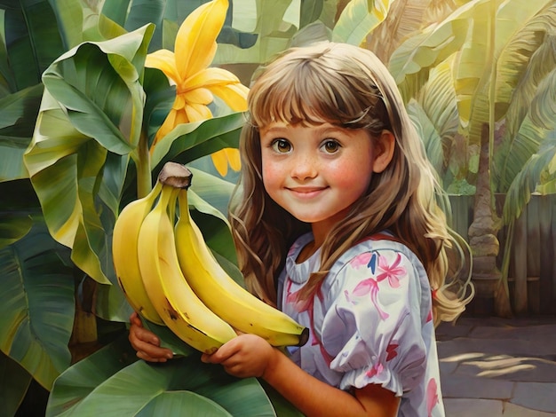 Little girl and banana tree