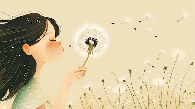 Little girl blowing dandelion flower