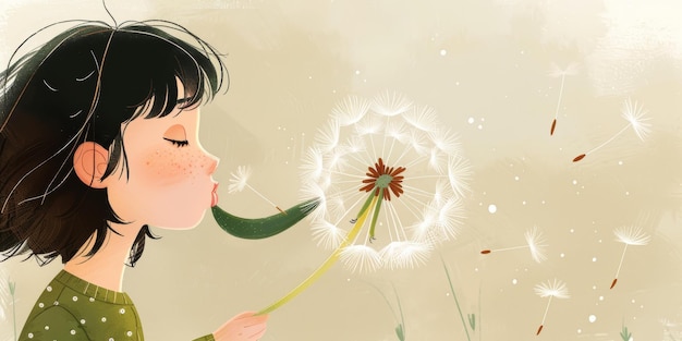 Little Girl Blowing Dandelion Seeds