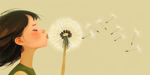 Photo little girl blowing dandelion