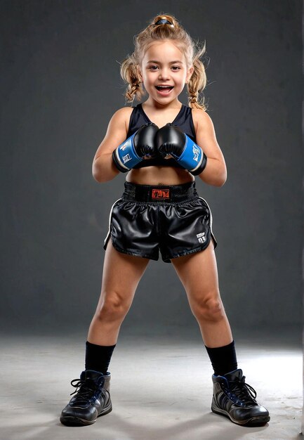 ボクシングの装備を着た小さな女の子