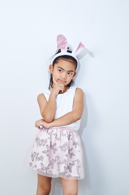 Little girl bunny ears studio wall