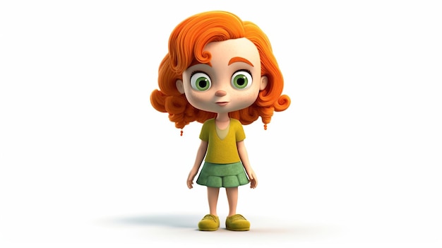 A little girl cartoon character with a orange hair white background Generative ai