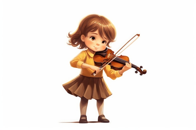 Little girl character playing a musical instrument such as a violin or flute AI generated
