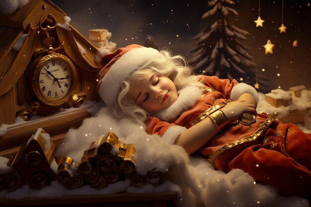 little girl in christmas costume sleeping