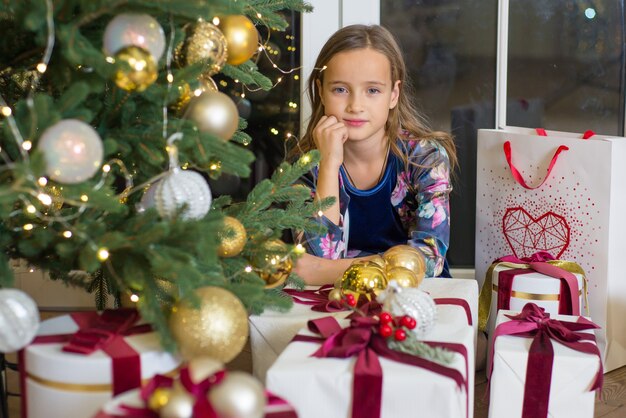 little girl in christmas happy child