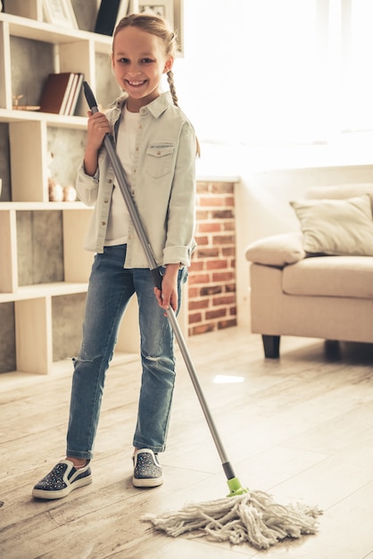 Little girl cleaning