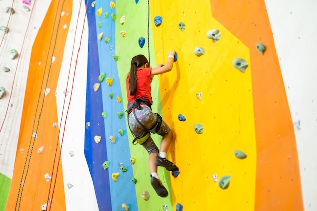 Little Girl Climbing Rock Wall